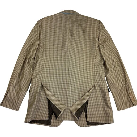 Robert Talbott Carmel Tan Blue Micro Plaid Blazer Jacket 42R Double Two Button - Picture 4 of 14